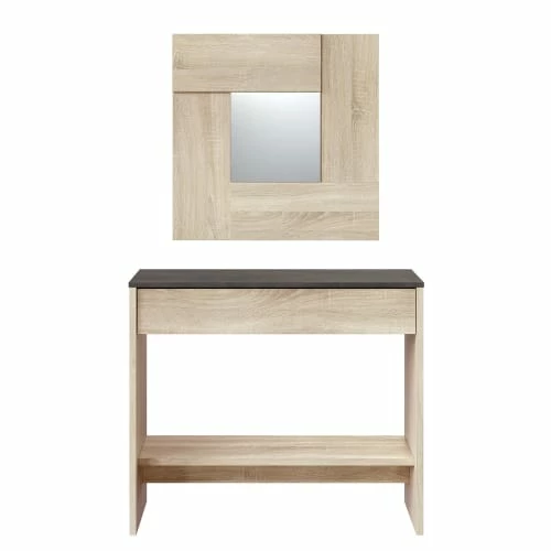 HOMN Meubles D'entrée Et à Chaussures Meuble D'entrée 1 Tiroir Et Miroir, Chêne Et Rouille, 92 Cm Largeur 5 HOMN Meubles D'entrée Et à Chaussures Meuble D'entrée 1 Tiroir Et Miroir, Chêne Et Rouille, 92 Cm Largeur – Image 3