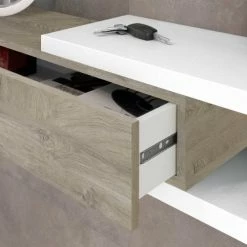 HOMN Meubles D'entrée Et à Chaussures Meuble D'entrée Avec 1 Tiroir Et Miroir, Chêne/blanc, 95 Cm Longueur 11 HOMN Meubles D'entrée Et à Chaussures Meuble D'entrée Avec 1 Tiroir Et Miroir, Chêne/blanc, 95 Cm Longueur -Meubles d'appoint Soldes meuble d entree avec 1 tiroir et miroir chene blanc 95 cm longueur 3