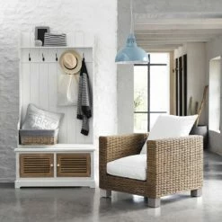 Maisons Du Monde Meubles D'entrée Et à Chaussures Meuble D'entrée Avec 5 Patères En Bois Blanc L 96 Cm -Meubles d'appoint Soldes meuble d entree avec 5 pateres en bois blanc l 96 cm 1000 14 16 132733 3