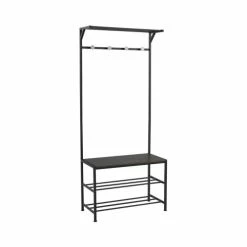 Wadiga Portemanteaux Et Patères Meuble D'entrée Banc + Portemanteau Bois Et Métal Noir