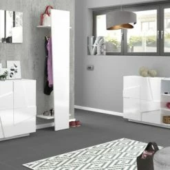 Dmora Meubles D'entrée Et à Chaussures Meuble D'entrée Effet Bois Blanc Brillant -Meubles d'appoint Soldes meuble d entree effet bois blanc brillant 6