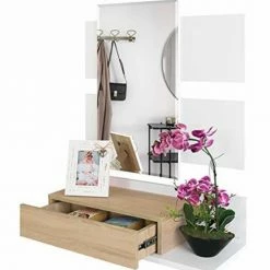 Dmora Meubles D'entrée Et à Chaussures Meuble D'entrée Effet Bois Blanc Et Noyer 7 Dmora Meubles D'entrée Et à Chaussures Meuble D'entrée Effet Bois Blanc Et Noyer -Meubles d'appoint Soldes meuble d entree effet bois blanc et noyer 2