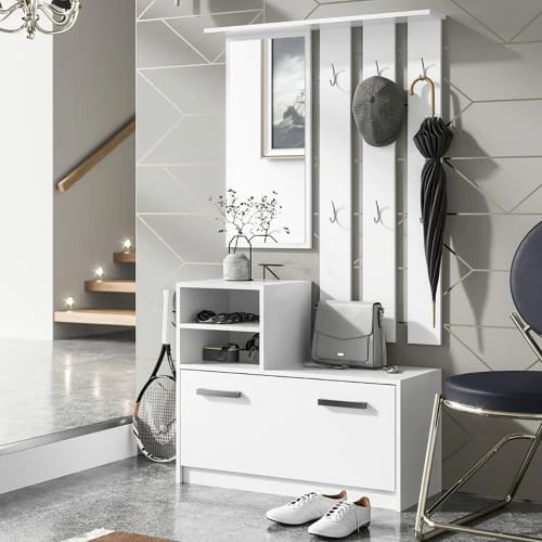 Selsey Meubles D'entrée Et à Chaussures Meuble D’entrée Multifonctionnel 85 Cm 1 Miroir Blanc 4 Selsey Meubles D'entrée Et à Chaussures Meuble D’entrée Multifonctionnel 85 Cm 1 Miroir Blanc – Image 2