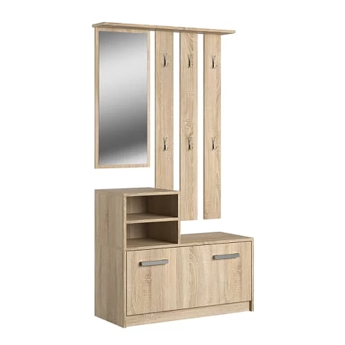 Selsey Meubles D'entrée Et à Chaussures Meuble D’entrée Multifonctionnel 85 Cm 1 Miroir Chêne Sonoma 3 Selsey Meubles D'entrée Et à Chaussures Meuble D’entrée Multifonctionnel 85 Cm 1 Miroir Chêne Sonoma