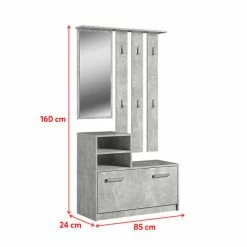 Selsey Meubles D'entrée Et à Chaussures Meuble D’entrée Multifonctionnel 85 Cm 1 Miroir Effet Béton -Meubles d'appoint Soldes meuble d entree multifonctionnel 85 cm 1 miroir effet beton 2