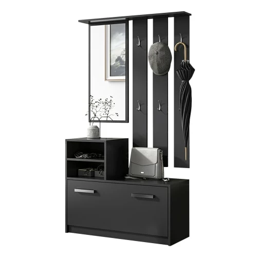 Selsey Meubles D'entrée Et à Chaussures Meuble D’entrée Multifonctionnel 85 Cm 1 Miroir Noir 5 Selsey Meubles D'entrée Et à Chaussures Meuble D’entrée Multifonctionnel 85 Cm 1 Miroir Noir – Image 3