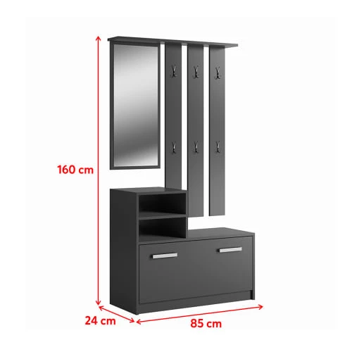 Selsey Meubles D'entrée Et à Chaussures Meuble D’entrée Multifonctionnel 85 Cm 1 Miroir Noir 6 Selsey Meubles D'entrée Et à Chaussures Meuble D’entrée Multifonctionnel 85 Cm 1 Miroir Noir – Image 4