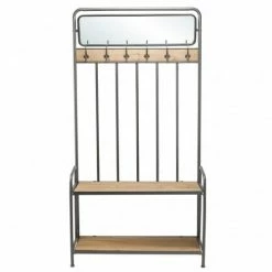 MACABANE Portemanteaux Et Patères Meuble D'entrée Porte-manteau Miroir 2 étagères Sapin Métal -Meubles d'appoint Soldes meuble d entree porte manteau miroir 2 etageres sapin metal 4