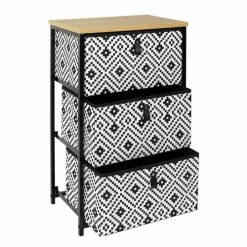 Toilinux Meubles D'entrée Et à Chaussures Meuble De Rangement 3 Tiroirs Imprimé Ethnique Noir -Meubles d'appoint Soldes meuble de rangement 3 tiroirs imprime ethnique noir 2