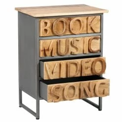 Altobuy Meubles D'entrée Et à Chaussures Meuble De Rangement 4 Tiroirs Aspect Vieilli -Meubles d'appoint Soldes meuble de rangement 4 tiroirs aspect vieilli 1