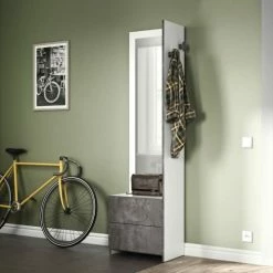 Symbiosis Meubles D'entrée Et à Chaussures Meuble De Rangement Effet Bois Blanc Et Béton -Meubles d'appoint Soldes meuble de rangement effet bois blanc et beton 1