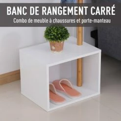 Homcom Meubles D'entrée Et à Chaussures Meuble Rangement Porte-manteaux 2 En 1 Blanc Bois Bambou -Meubles d'appoint Soldes meuble rangement porte manteaux 2 en 1 blanc bois bambou 4