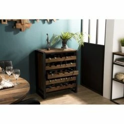 MACABANE Meubles D'entrée Et à Chaussures Meuble Rangement Vin 5 Niveaux En Teck Recyclé Et Métal Noir -Meubles d'appoint Soldes meuble rangement vin 5 niveaux en teck recycle et metal noir 1