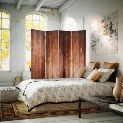 Legendarte Paravents Paravent Cloison Wood Effect 145x180cm (4 Volets) -Meubles d'appoint Soldes paravent cloison wood effect 145x180cm 4 volets 1