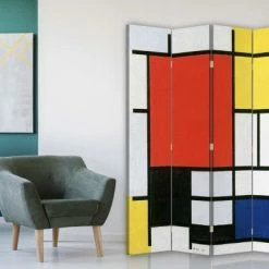 Legendarte Paravents Paravent Composition Avec Large Plan Rouge Mondrian 145x180cm (4x) -Meubles d'appoint Soldes paravent composition avec large plan rouge mondrian 145x180cm 4x 1