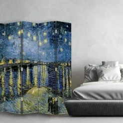 Legendarte Paravents Paravent Nuit Étoilée Sur Le Rhone - Van Gogh Cm 180x170 (5 Volets) -Meubles d'appoint Soldes paravent nuit etoilee sur le rhone van gogh cm 180x170 5 volets 2