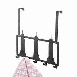 Compactor Portemanteaux Et Patères Patère De Porte 5 Crochets En Métal Noir -Meubles d'appoint Soldes patere de porte 5 crochets en metal noir 3