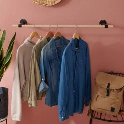 Mob In Valets De Nuits Et Portants Penderie Murale Suspendue Portant Mural Effet Bois Clair -Meubles d'appoint Soldes penderie murale suspendue portant mural effet bois clair 3