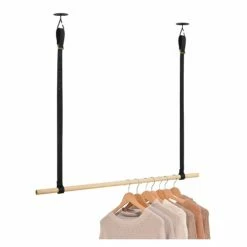 Mob In Valets De Nuits Et Portants Penderie Suspendue Bois Et Lanières Cuir Noir L100 Cm -Meubles d'appoint Soldes penderie suspendue bois et lanieres cuir noir l100 cm 1