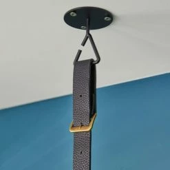 Mob In Valets De Nuits Et Portants Penderie Suspendue Bois Et Lanières Cuir Noir L100 Cm -Meubles d'appoint Soldes penderie suspendue bois et lanieres cuir noir l100 cm 3