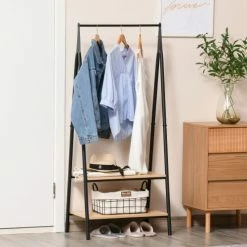 Homcom Valets De Nuits Et Portants Portant à Vêtements 2 étagères Bois Clair Acier Noir 11 Homcom Valets De Nuits Et Portants Portant à Vêtements 2 étagères Bois Clair Acier Noir -Meubles d'appoint Soldes portant a vetements 2 etageres bois clair acier noir 3