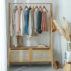 Mob In Valets De Nuits Et Portants Portant Vêtements En Bois Et Cannage Avec Placards -Meubles d'appoint Soldes portant vetements en bois et cannage avec placards 2