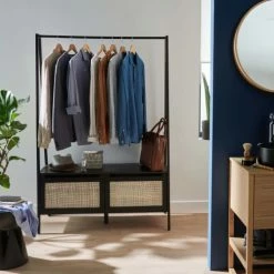 Mob In Valets De Nuits Et Portants Portant Vêtements En Bois Et Cannage Avec Placards -Meubles d'appoint Soldes portant vetements en bois et cannage avec placards 8