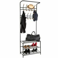Tectake Meubles D'entrée Et à Chaussures Porte Manteau Avec 3 étagères à Chaussures Noir -Meubles d'appoint Soldes porte manteau avec 3 etageres a chaussures noir 1
