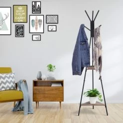 Homcom Portemanteaux Et Patères Porte-manteau Trépied Style Industriel Branches + 2 étagères 9 Homcom Portemanteaux Et Patères Porte-manteau Trépied Style Industriel Branches + 2 étagères -Meubles d'appoint Soldes porte manteau trepied style industriel branches 2 etageres 1