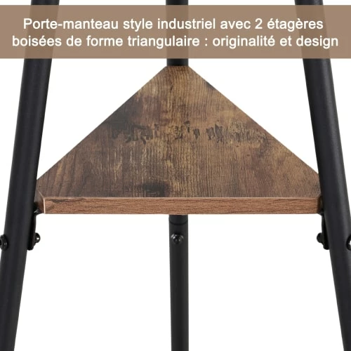 Homcom Portemanteaux Et Patères Porte-manteau Trépied Style Industriel Branches + 2 étagères 6 Homcom Portemanteaux Et Patères Porte-manteau Trépied Style Industriel Branches + 2 étagères – Image 4