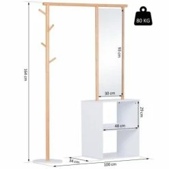 Homcom Meubles D'entrée Et à Chaussures Porte-manteaux Meuble D'entrée Avec Penderie Et Miroir -Meubles d'appoint Soldes porte manteaux meuble d entree avec penderie et miroir 2