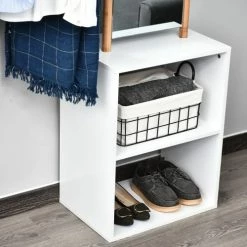 Homcom Meubles D'entrée Et à Chaussures Porte-manteaux Meuble D'entrée Avec Penderie Et Miroir -Meubles d'appoint Soldes porte manteaux meuble d entree avec penderie et miroir 5