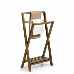 MOYCOR Valets De Nuits Et Portants Porte-serviettes Pliant En Bois Marron -Meubles d'appoint Soldes porte serviettes pliant en bois marron 4