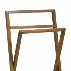 MOYCOR Valets De Nuits Et Portants Porte-serviettes Pliant En Bois Marron -Meubles d'appoint Soldes porte serviettes pliant en bois marron 5