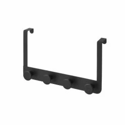 Wadiga Portemanteaux Et Patères Portemanteau De Porte 4 Crochets En Métal Et ABS Noir 35x8,5x20cm