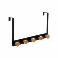 Wadiga Portemanteaux Et Patères Portemanteau De Porte En Métal Noir Et 5 Crochets En Bambou