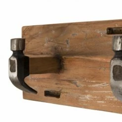 MACABANE Portemanteaux Et Patères Portemanteau Mural 3 Crochets En Teck Recyclé Et Métal -Meubles d'appoint Soldes portemanteau mural 3 crochets en teck recycle et metal 4