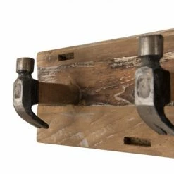 MACABANE Portemanteaux Et Patères Portemanteau Mural 5 Crochets En Teck Recyclé Et Métal -Meubles d'appoint Soldes portemanteau mural 5 crochets en teck recycle et metal 4