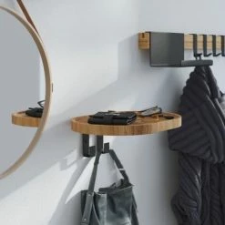 WOODEK Portemanteaux Et Patères Portemanteaux Mural Avec 2 Patères En Chêne Massif Huilé -Meubles d'appoint Soldes portemanteaux mural avec 2 pateres en chene massif huile 1