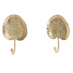 Wadiga Portemanteaux Et Patères Set De 3 Patères En Métal Doré Feuilles -Meubles d'appoint Soldes set de 3 pateres en metal dore feuilles 2