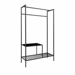 House Nordic Portemanteaux Et Patères Vestiaire D'entrée En Bois Et Métal Avec 2 étagères Noir -Meubles d'appoint Soldes vestiaire d entree en bois et metal avec 2 etageres noir 2