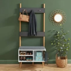 Baita Meubles D'entrée Et à Chaussures Vestiaire D'entrée Gris Et Blanc H180cm -Meubles d'appoint Soldes vestiaire d entree gris et blanc h180cm 3