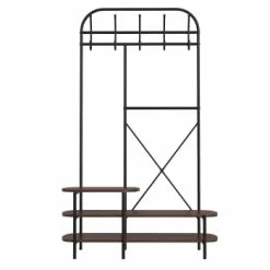 Nordlys Portemanteaux Et Patères Vestiaire D'entrée Style Industriel Avec Plateaux En Bois Marron -Meubles d'appoint Soldes vestiaire d entree style industriel avec plateaux en bois marron 5